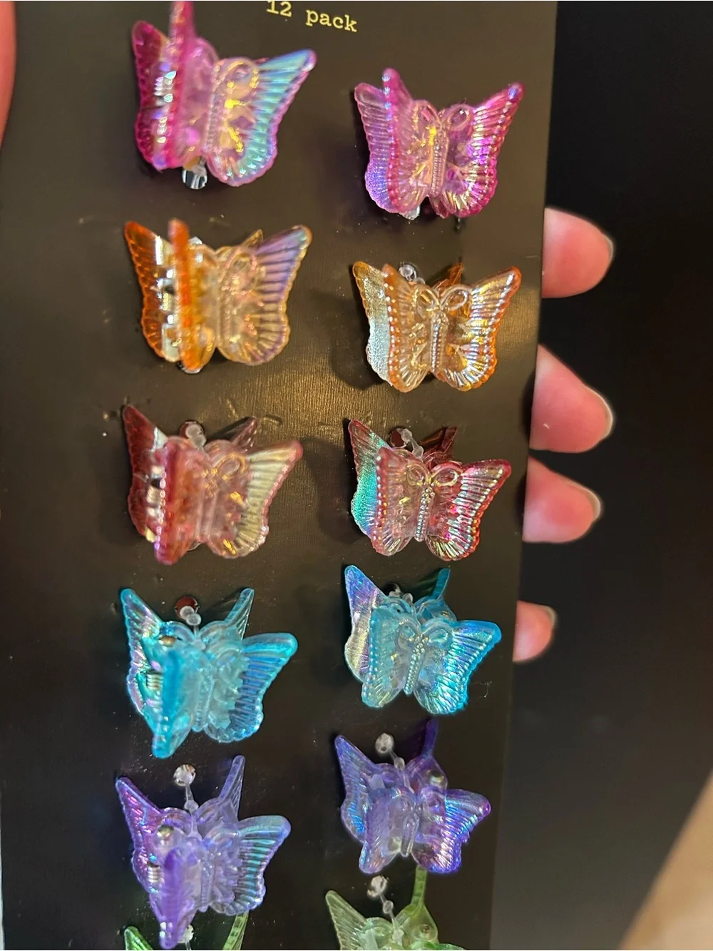 Set of 12 Pink Orange Blue Purple Green Iridescent Butterfly Hair Clips 🦋
